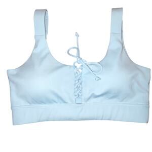 GUESS Women's Lace Up Active Sports Bra, Blue  small